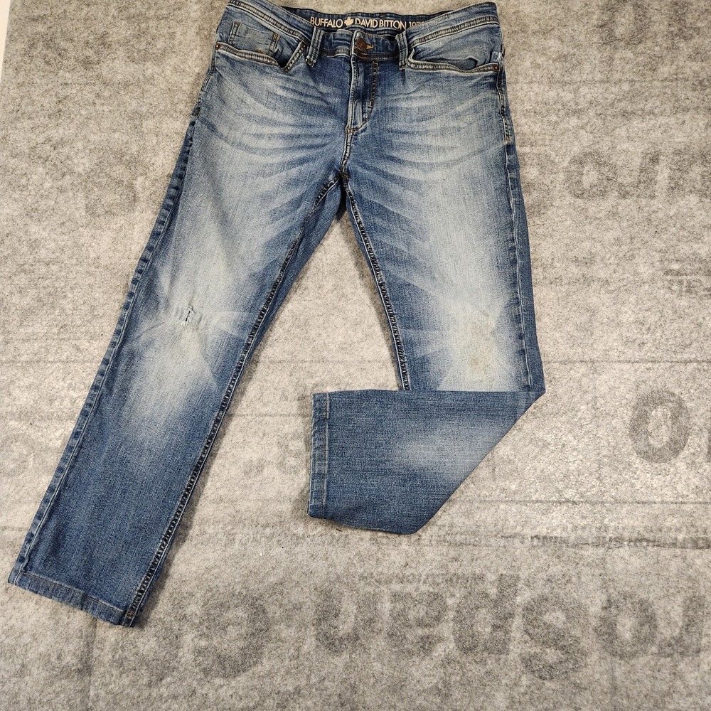 Buffalo David Britton Jeans Mens 33x26 Faded Blue Evan-x Slim‎ Straight Stretch